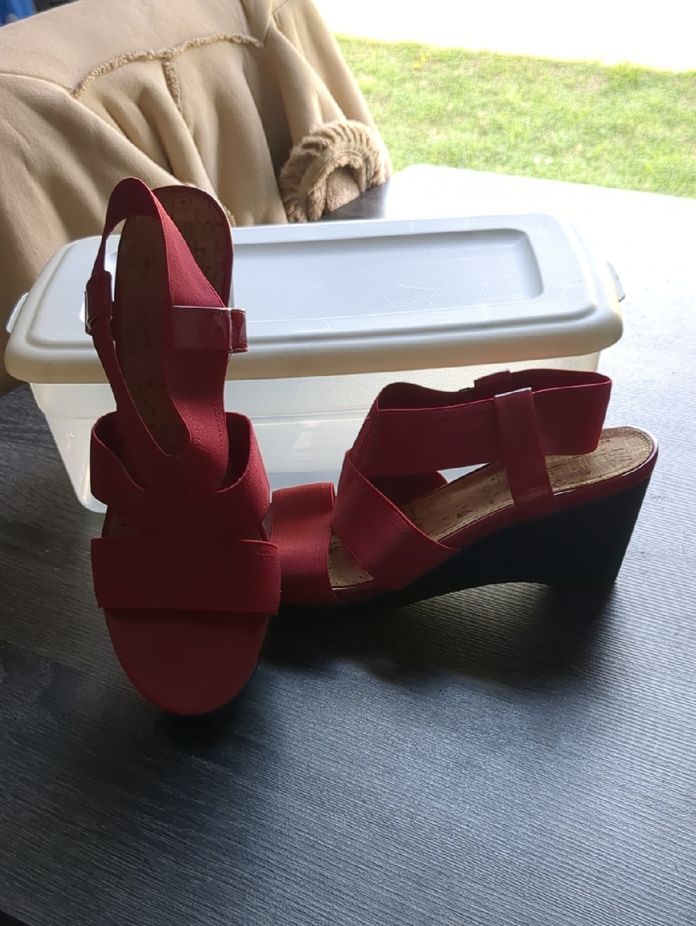 Chaps Red Strappy Wedge Sandals